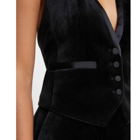 Express Velvet Button Front Halter Tuxedo Blazer Vest + Pants - Picture 3 of 9